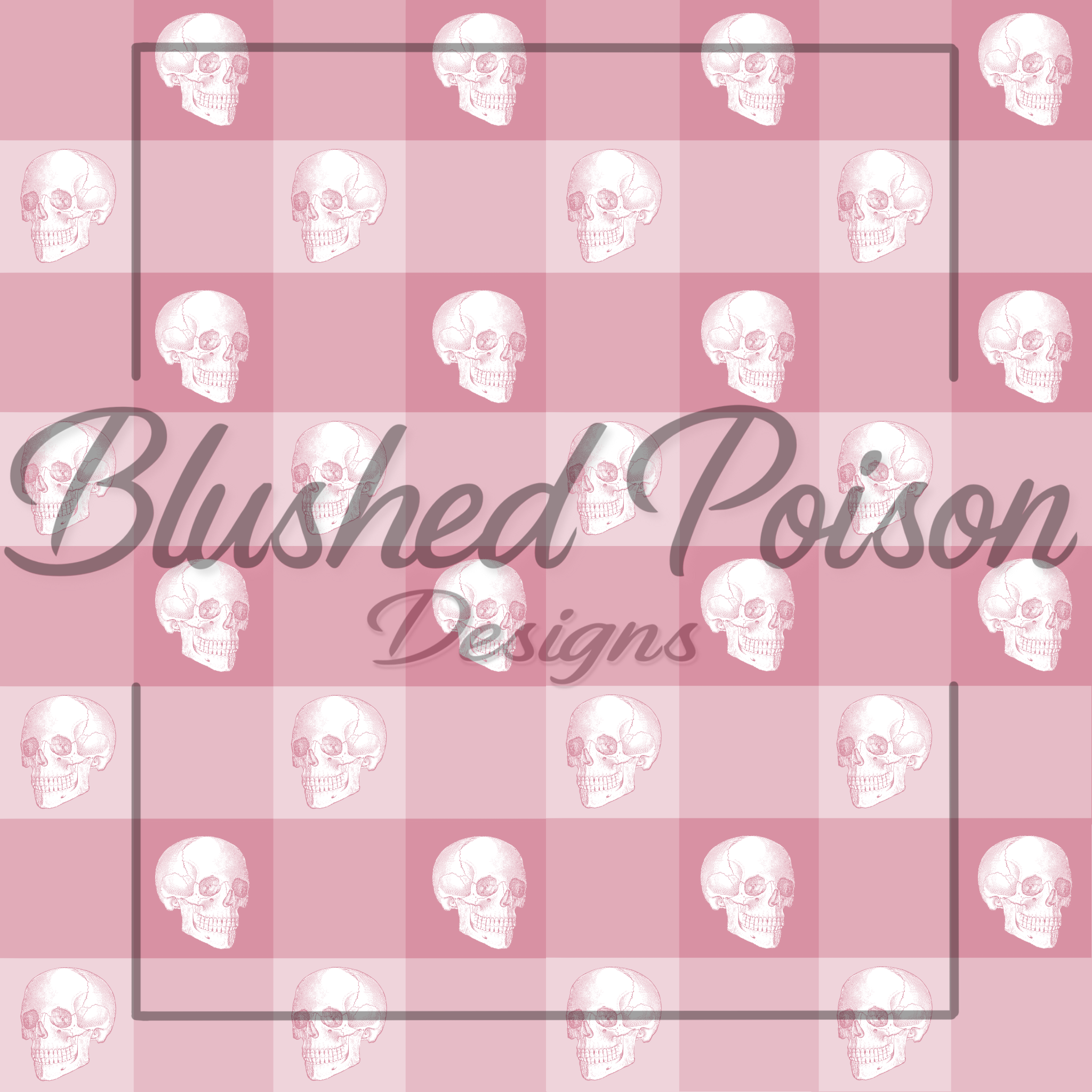 Pink Gingham Skulls Seamless